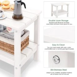 HDPE Adirondack Rectangle Plastic Outdoor Side Table In White -More Furniture Store outdoor side tables sccj white 44 1000