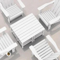 HDPE Adirondack Rectangle Plastic Outdoor Side Table In White -More Furniture Store outdoor side tables sccj white 4f 1000