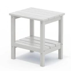 HDPE Adirondack Rectangle Plastic Outdoor Side Table In White