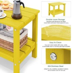 HDPE Adirondack Rectangle Plastic Outdoor Side Table In Yellow 11 HDPE Adirondack Rectangle Plastic Outdoor Side Table In Yellow -More Furniture Store outdoor side tables sccj yellow 44 1000