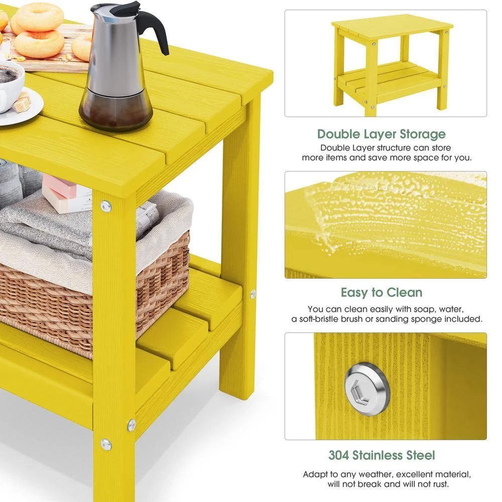 HDPE Adirondack Rectangle Plastic Outdoor Side Table In Yellow 6 HDPE Adirondack Rectangle Plastic Outdoor Side Table In Yellow - Image 6