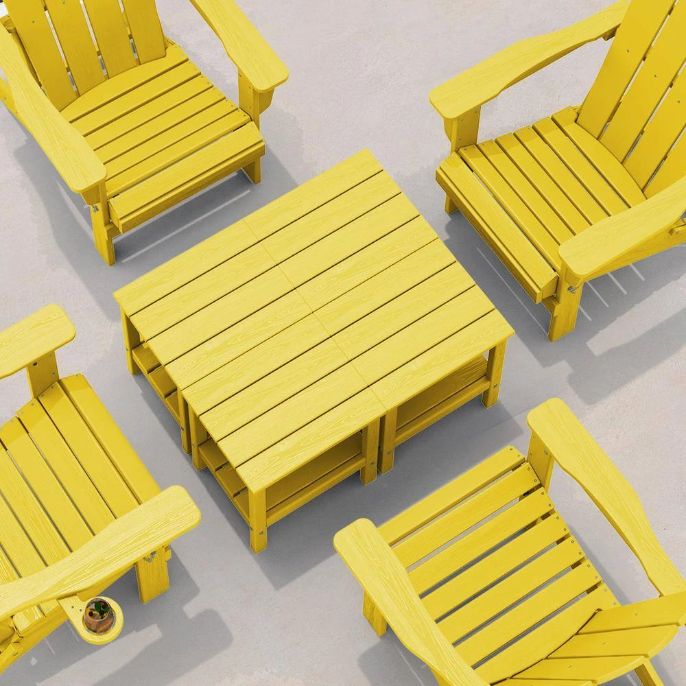 HDPE Adirondack Rectangle Plastic Outdoor Side Table In Yellow 4 HDPE Adirondack Rectangle Plastic Outdoor Side Table In Yellow - Image 4
