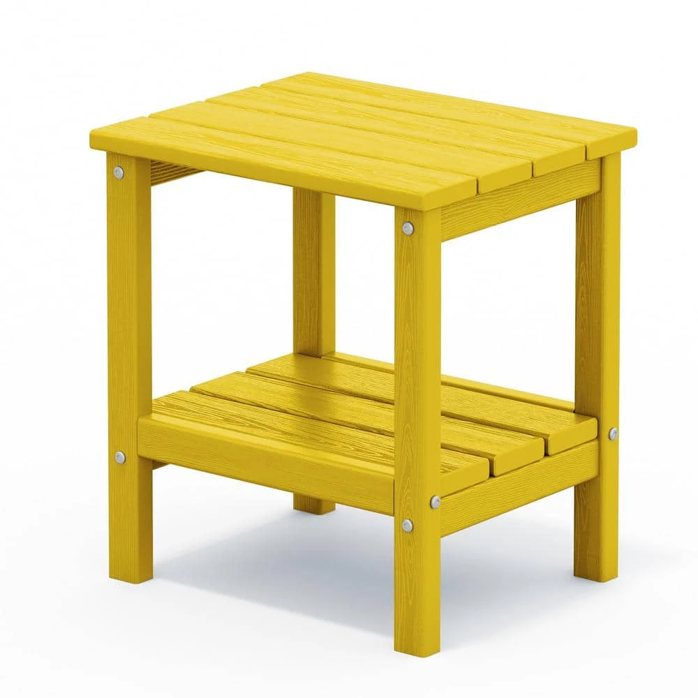HDPE Adirondack Rectangle Plastic Outdoor Side Table In Yellow 1 HDPE Adirondack Rectangle Plastic Outdoor Side Table In Yellow