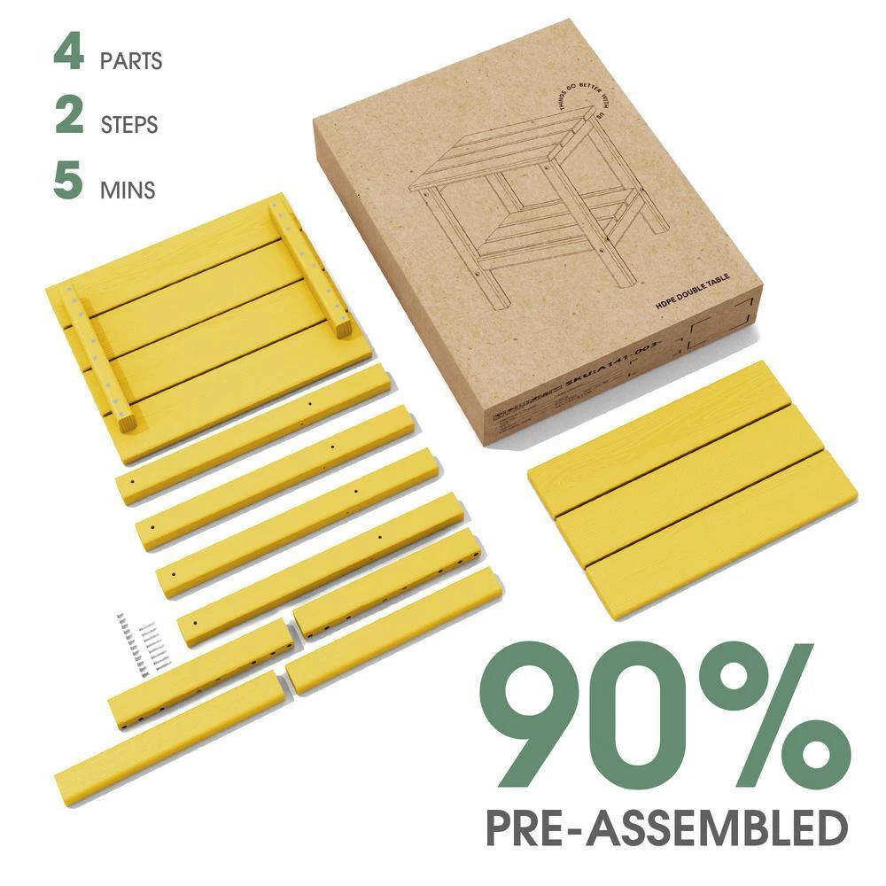 HDPE Adirondack Rectangle Plastic Outdoor Side Table In Yellow 2 HDPE Adirondack Rectangle Plastic Outdoor Side Table In Yellow - Image 2