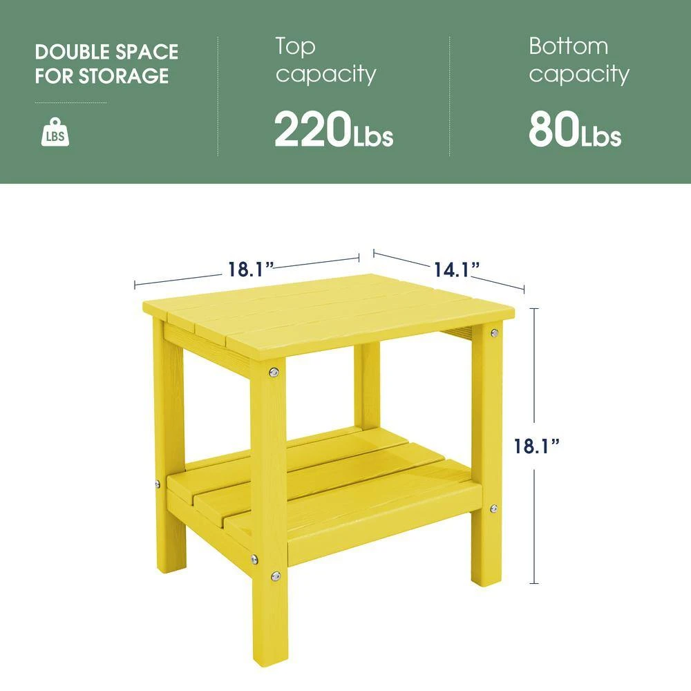 HDPE Adirondack Rectangle Plastic Outdoor Side Table In Yellow 3 HDPE Adirondack Rectangle Plastic Outdoor Side Table In Yellow - Image 3
