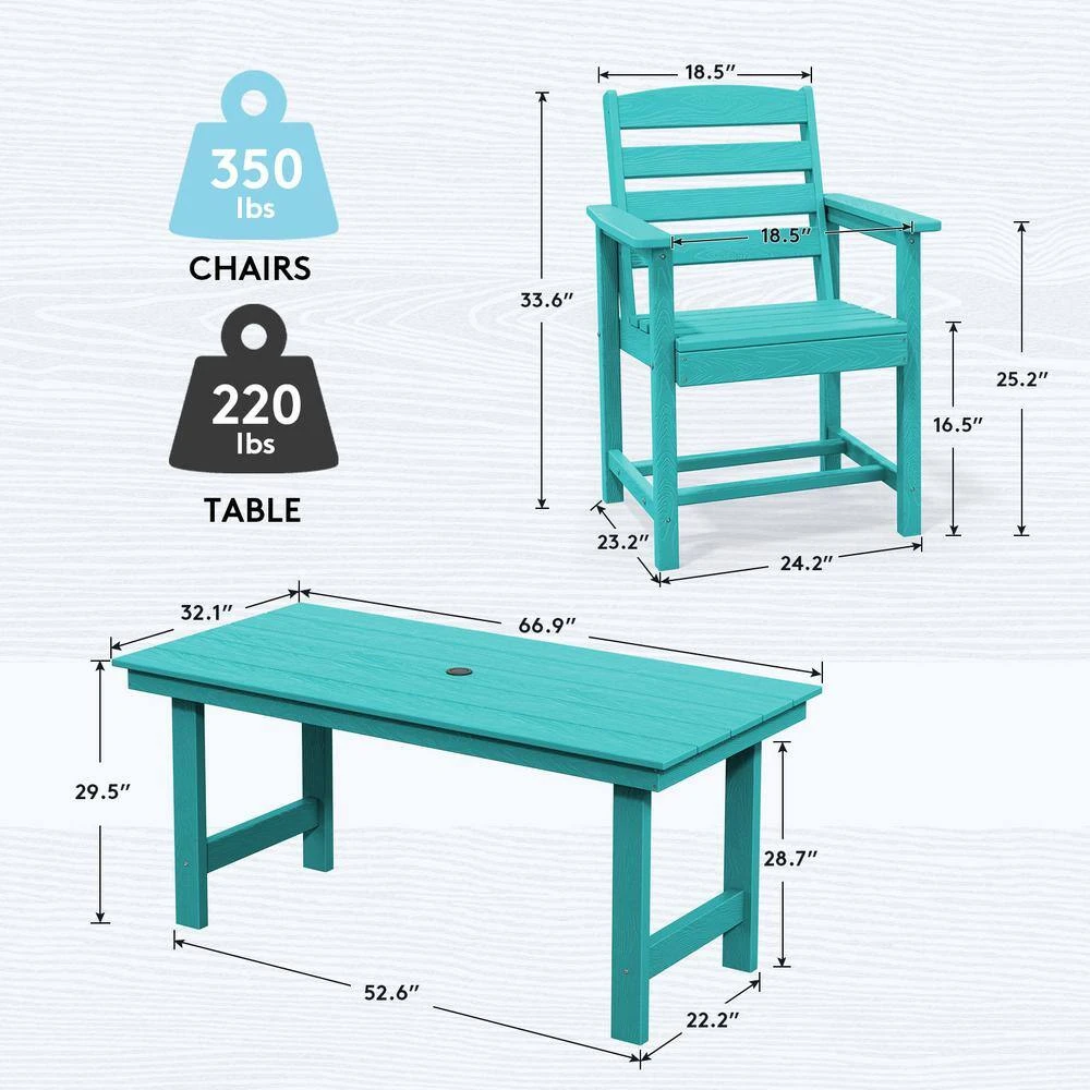 HDPE 7-Piece Plastic Rectangle Table Standard Height Outdoor Dining Set In Aruba Blue 6 HDPE 7-Piece Plastic Rectangle Table Standard Height Outdoor Dining Set In Aruba Blue - Image 6