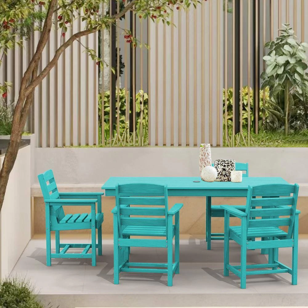 HDPE 7-Piece Plastic Rectangle Table Standard Height Outdoor Dining Set In Aruba Blue 10 HDPE 7-Piece Plastic Rectangle Table Standard Height Outdoor Dining Set In Aruba Blue - Image 10