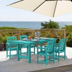HDPE 7-Piece Plastic Rectangle Table Standard Height Outdoor Dining Set In Aruba Blue 14 HDPE 7-Piece Plastic Rectangle Table Standard Height Outdoor Dining Set In Aruba Blue -More Furniture Store patio dining sets peczytz ab 4f 1000