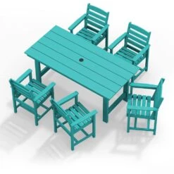 HDPE 7-Piece Plastic Rectangle Table Standard Height Outdoor Dining Set In Aruba Blue 12 HDPE 7-Piece Plastic Rectangle Table Standard Height Outdoor Dining Set In Aruba Blue -More Furniture Store patio dining sets peczytz ab a0 1000