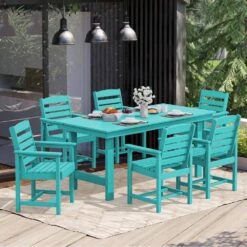 HDPE 7-Piece Plastic Rectangle Table Standard Height Outdoor Dining Set In Aruba Blue 13 HDPE 7-Piece Plastic Rectangle Table Standard Height Outdoor Dining Set In Aruba Blue -More Furniture Store patio dining sets peczytz ab c3 1000