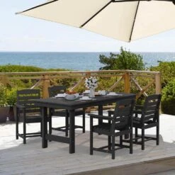 HDPE 7-Piece Plastic Rectangle Table Standard Height Outdoor Dining Set In Black -More Furniture Store patio dining sets peczytz bk 4f 1000