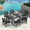 HDPE 7-Piece Plastic Rectangle Table Standard Height Outdoor Dining Set In Black