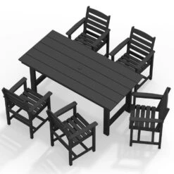 HDPE 7-Piece Plastic Rectangle Table Standard Height Outdoor Dining Set In Black -More Furniture Store patio dining sets peczytz bk a0 1000