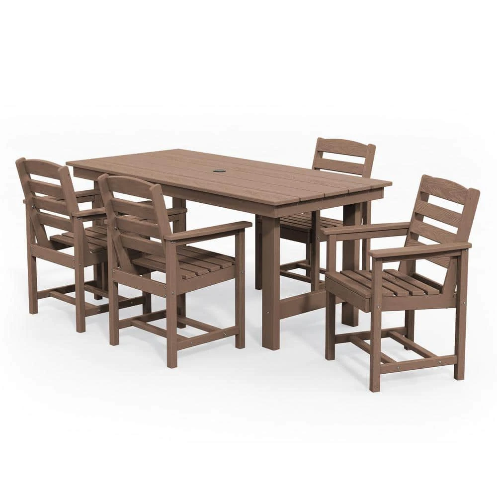 HDPE 7-Piece Plastic Rectangle Table Standard Height Outdoor Dining Set In Brown 2 HDPE 7-Piece Plastic Rectangle Table Standard Height Outdoor Dining Set In Brown - Image 2