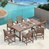 HDPE 7-Piece Plastic Rectangle Table Standard Height Outdoor Dining Set In Brown