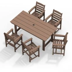 HDPE 7-Piece Plastic Rectangle Table Standard Height Outdoor Dining Set In Brown 12 HDPE 7-Piece Plastic Rectangle Table Standard Height Outdoor Dining Set In Brown -More Furniture Store patio dining sets peczytz br a0 1000