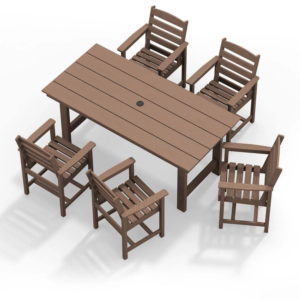 HDPE 7-Piece Plastic Rectangle Table Standard Height Outdoor Dining Set In Brown 3 HDPE 7-Piece Plastic Rectangle Table Standard Height Outdoor Dining Set In Brown - Image 3