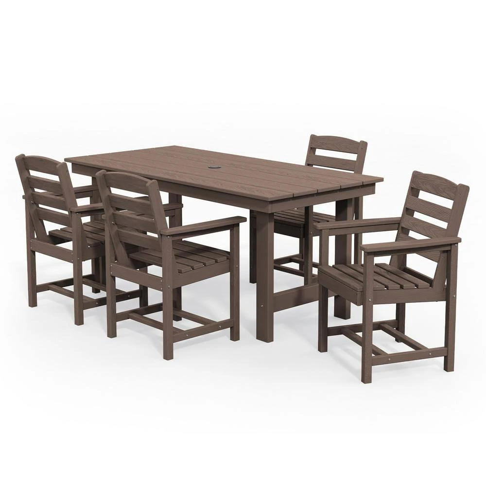 HDPE 7-Piece Plastic Rectangle Table Standard Height Outdoor Dining Set In Coffee 2 HDPE 7-Piece Plastic Rectangle Table Standard Height Outdoor Dining Set In Coffee - Image 2