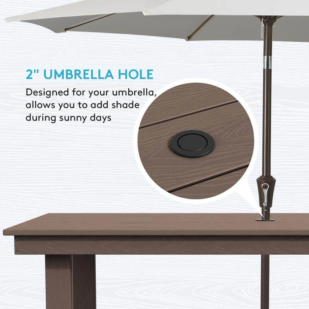 HDPE 7-Piece Plastic Rectangle Table Standard Height Outdoor Dining Set In Coffee 7 HDPE 7-Piece Plastic Rectangle Table Standard Height Outdoor Dining Set In Coffee - Image 7