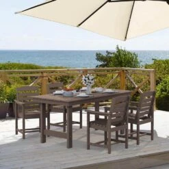 HDPE 7-Piece Plastic Rectangle Table Standard Height Outdoor Dining Set In Coffee 14 HDPE 7-Piece Plastic Rectangle Table Standard Height Outdoor Dining Set In Coffee -More Furniture Store patio dining sets peczytz co 4f 1000