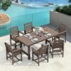 HDPE 7-Piece Plastic Rectangle Table Standard Height Outdoor Dining Set In Coffee