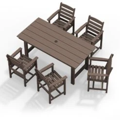 HDPE 7-Piece Plastic Rectangle Table Standard Height Outdoor Dining Set In Coffee 12 HDPE 7-Piece Plastic Rectangle Table Standard Height Outdoor Dining Set In Coffee -More Furniture Store patio dining sets peczytz co a0 1000