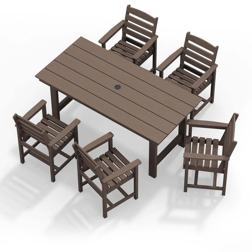 HDPE 7-Piece Plastic Rectangle Table Standard Height Outdoor Dining Set In Coffee 3 HDPE 7-Piece Plastic Rectangle Table Standard Height Outdoor Dining Set In Coffee - Image 3