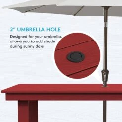 HDPE 7-Piece Plastic Rectangle Table Standard Height Outdoor Dining Set In Dark Red -More Furniture Store patio dining sets peczytz dr 44 1000