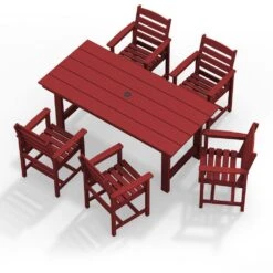 HDPE 7-Piece Plastic Rectangle Table Standard Height Outdoor Dining Set In Dark Red -More Furniture Store patio dining sets peczytz dr a0 1000