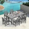 HDPE 7-Piece Plastic Rectangle Table Standard Height Outdoor Dining Set In Gray