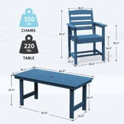 HDPE 7-Piece Plastic Rectangle Table Standard Height Outdoor Dining Set In Navy -More Furniture Store patio dining sets peczytz nv 1f 1000
