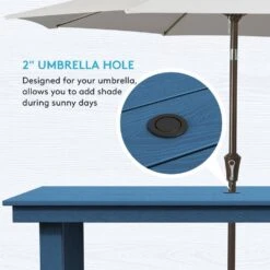 HDPE 7-Piece Plastic Rectangle Table Standard Height Outdoor Dining Set In Navy -More Furniture Store patio dining sets peczytz nv 44 1000