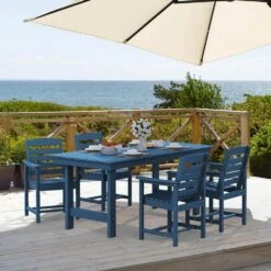 HDPE 7-Piece Plastic Rectangle Table Standard Height Outdoor Dining Set In Navy -More Furniture Store patio dining sets peczytz nv 4f 1000
