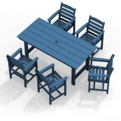 HDPE 7-Piece Plastic Rectangle Table Standard Height Outdoor Dining Set In Navy -More Furniture Store patio dining sets peczytz nv a0 1000