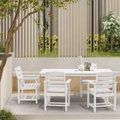HDPE 7-Piece Plastic Rectangle Table Standard Height Outdoor Dining Set In White -More Furniture Store patio dining sets peczytz wt 31 1000