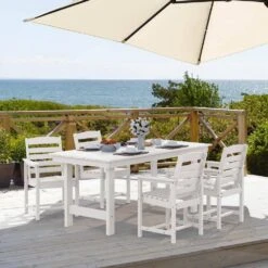HDPE 7-Piece Plastic Rectangle Table Standard Height Outdoor Dining Set In White -More Furniture Store patio dining sets peczytz wt 4f 1000