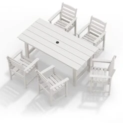 HDPE 7-Piece Plastic Rectangle Table Standard Height Outdoor Dining Set In White -More Furniture Store patio dining sets peczytz wt a0 1000