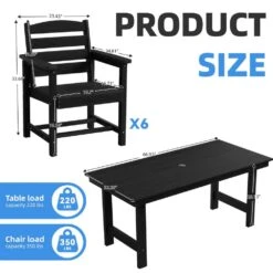 HDPE 7-Piece Plastic Rectangle Standard Height Outdoor Dining Set In Black -More Furniture Store patio dining sets pejyczytz bk 1f 1000