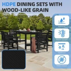 HDPE 7-Piece Plastic Rectangle Standard Height Outdoor Dining Set In Black -More Furniture Store patio dining sets pejyczytz bk 44 1000