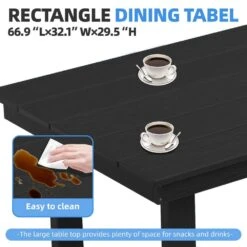 HDPE 7-Piece Plastic Rectangle Standard Height Outdoor Dining Set In Black -More Furniture Store patio dining sets pejyczytz bk fa 1000