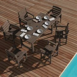 HDPE 7-Piece Plastic Rectangle Standard Height Outdoor Dining Set In Coffee -More Furniture Store patio dining sets pejyczytz co 4f 1000