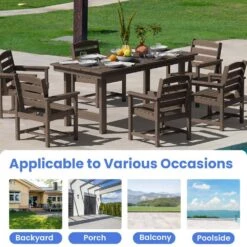 HDPE 7-Piece Plastic Rectangle Standard Height Outdoor Dining Set In Coffee -More Furniture Store patio dining sets pejyczytz co d4 1000
