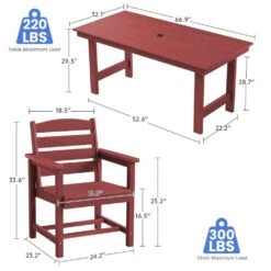 HDPE 7-Piece Plastic Rectangle Standard Height Outdoor Dining Set In Dark Red -More Furniture Store patio dining sets pejyczytz dr 66 1000
