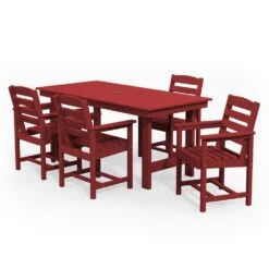 HDPE 7-Piece Plastic Rectangle Standard Height Outdoor Dining Set In Dark Red -More Furniture Store patio dining sets pejyczytz dr d4 1000