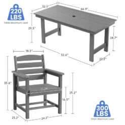 HDPE 7-Piece Plastic Rectangle Standard Height Outdoor Dining Set In Gray -More Furniture Store patio dining sets pejyczytz gy 1d 1000