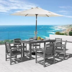 HDPE 7-Piece Plastic Rectangle Standard Height Outdoor Dining Set In Gray -More Furniture Store patio dining sets pejyczytz gy 31 1000