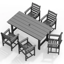 HDPE 7-Piece Plastic Rectangle Standard Height Outdoor Dining Set In Gray -More Furniture Store patio dining sets pejyczytz gy a0 1000