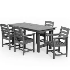 HDPE 7-Piece Plastic Rectangle Standard Height Outdoor Dining Set In Gray -More Furniture Store patio dining sets pejyczytz gy d4 1000
