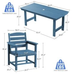 HDPE 7-Piece Plastic Rectangle Standard Height Outdoor Dining Set In Navy -More Furniture Store patio dining sets pejyczytz nv 1d 1000