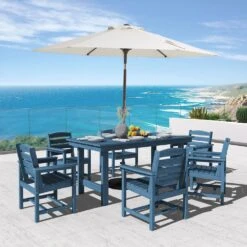 HDPE 7-Piece Plastic Rectangle Standard Height Outdoor Dining Set In Navy -More Furniture Store patio dining sets pejyczytz nv 31 1000